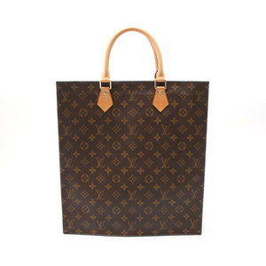 Louis Vuitton Sac Plat Tote Bag Leather Monogram Brown